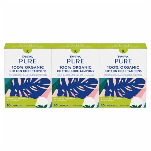 Tampax PURE Organic Cotton Core Regular Absorbency Tampons, 3 pk / 16