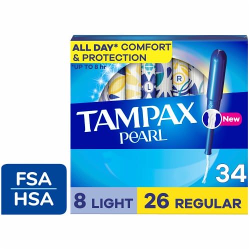 Tampax Pearl Tampons Multipack, with LeakGuard Braid, Light/Regular Absorbency, Unscented Perspective: front