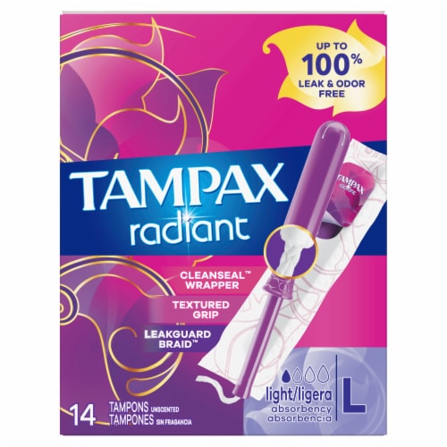 Tampax Radiant Light Absorbency Unscented Tampons Perspective: front