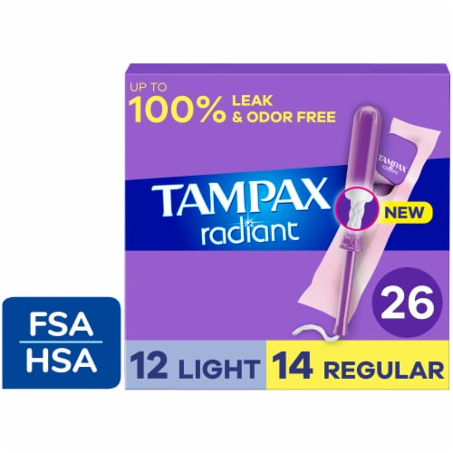 Tampax Radiant Tampons Duo Pack Light/Regular Absorbency Unscented Perspective: front