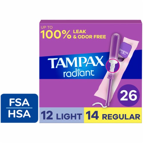 Tampax Radiant Tampons Duo Pack Light/Regular Absorbency Unscented Perspective: front