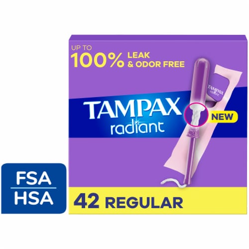 Tampax Radiant LeakGuard Protection Tampons Regular Absorbency Unscented Perspective: front