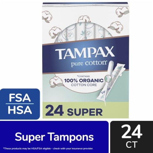 Tampax Pure Cotton 100% Organic Cotton Core Tampons Super Absorbency  Unscented, 24 count - Pay Less Super Markets