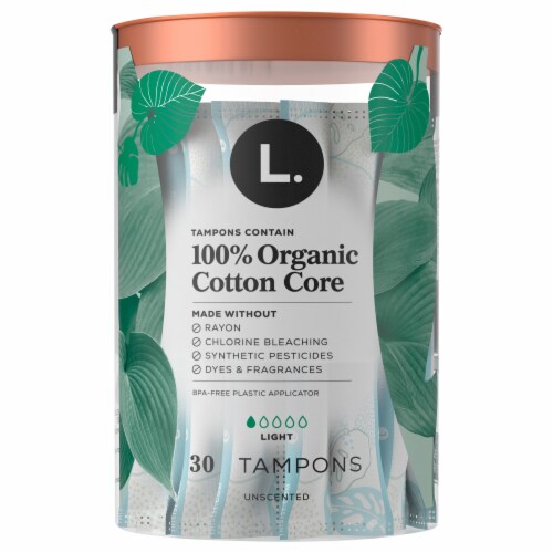 L. 100% Organic Cotton Core Light Tampons Perspective: front