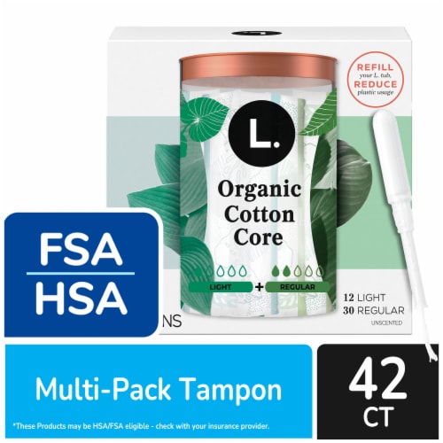L. Organic Cotton Multipack Light + Regular Tampons Perspective: front