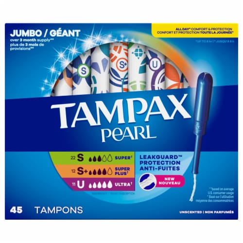 Tampax Pearl Tampons Trio Multipack Super/Super Plus/Ultra Absorbency Unscented Perspective: front
