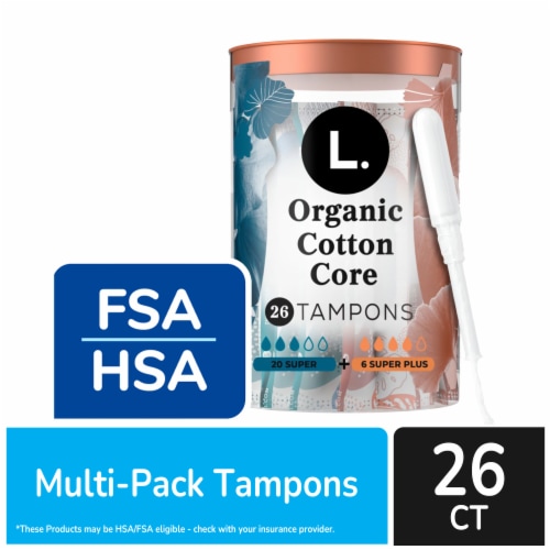 L. Organic Cotton Core Tampons Multipack Super/Super Plus Absorbency Perspective: front