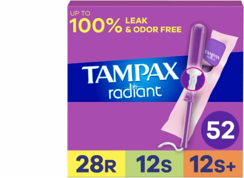 Tampax Radiant LeakGuard Protection Tampons Trio Pack Regular/Super/Super Plus Absorbency Unscented Perspective: front