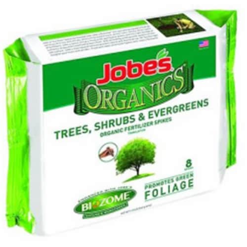 JOBE'S 8-PACK ORGANIC TREE & EVERGREEN FERTILIZER SPIKES Perspective: front