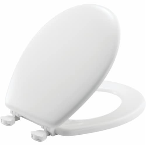 Mayfair Wht Wood Rnd Toilet Seat 44EC 000 Perspective: front