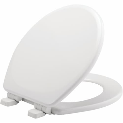 Mayfair White Round Enameled Wood Toilet Seat Perspective: front