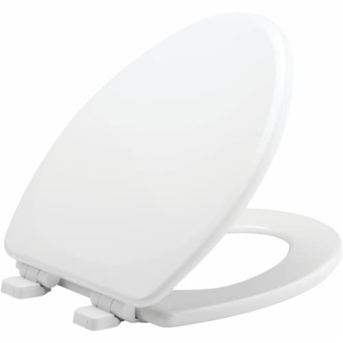 Mayfair Elongated Enameled Wood Toilet Seat - White Perspective: front