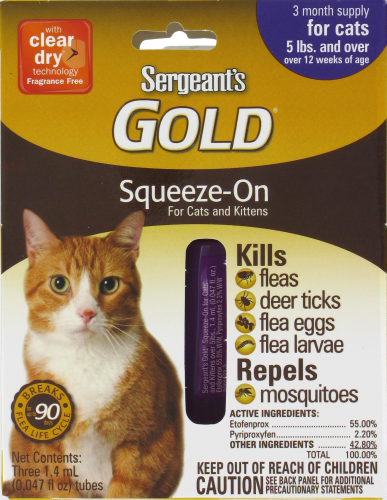 Sergeant's Gold Squeeze-On Cat & Kitten Flea and Tick Treatment Perspective: front