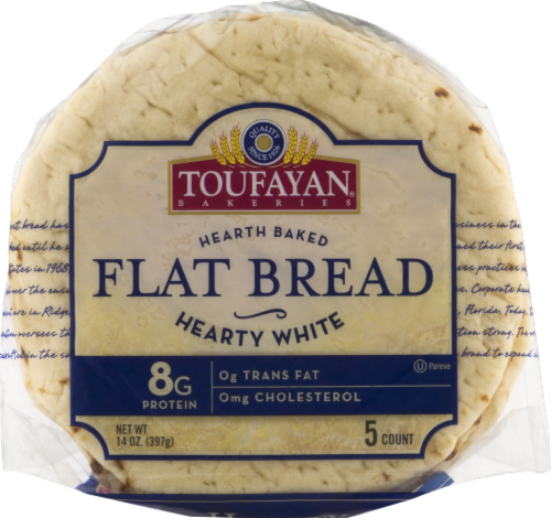 Toufayan Hearty White Flat Bread 5 Count Perspective: front