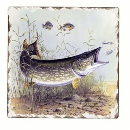 Counter Art CART11103 Pike Fish Single Tumbled Tile Coaster Perspective: front