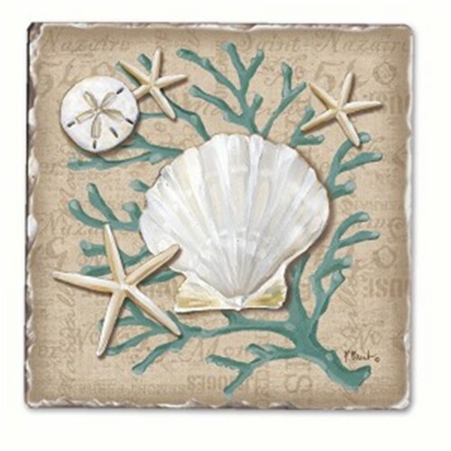Counter Art CART11920 Linen Shells Single Tumble Tile Coaster Perspective: front