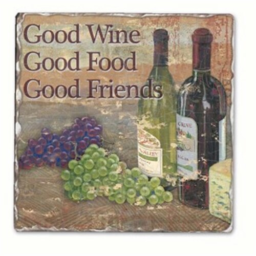 Counter Art CART11997 Good Wine Good Friends Single Tumbled Tile Coaster Perspective: front