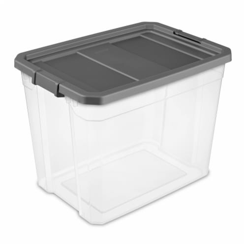 Sterilite 108 Qt Clear Stacker Organizational Storage Tote w/ Latching Lid, Grey Perspective: front
