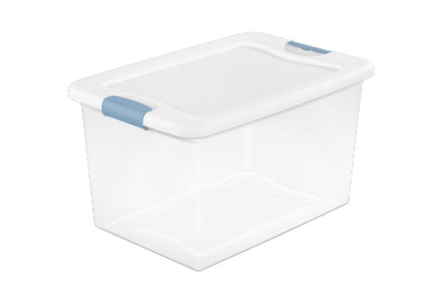 Sterilite 64 Quart Latching Storage Box - Clear/White Perspective: front