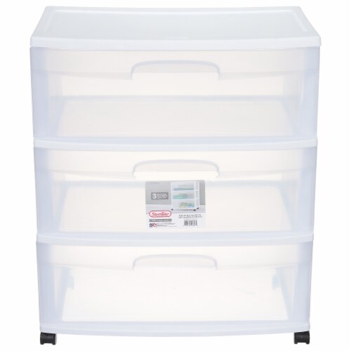 Sterilite Three Drawer Wide Cart with Clear Drawers