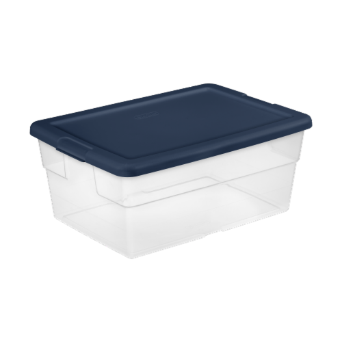 Sterilite Stackable 6 Qt Storage Box Container, Clear, Marine Blue