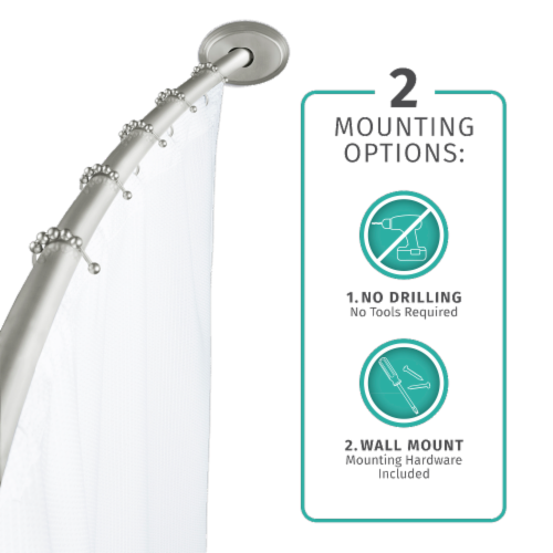 Maytex Mills Luminex Curved Aluminum Shower Curtain Rod - Brushed Nickel Perspective: front