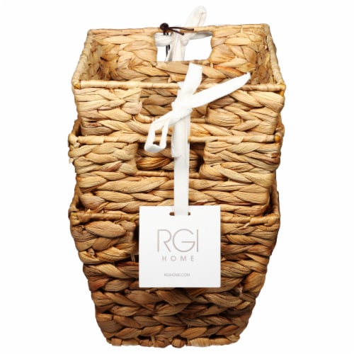 Maytex Mills Natural Havana Water Hyacinth Rectangular Tapered Basket Perspective: front