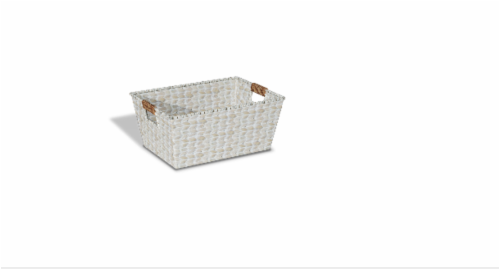 White Water Hyacinth Tapered Jute Basket with Handles Perspective: front