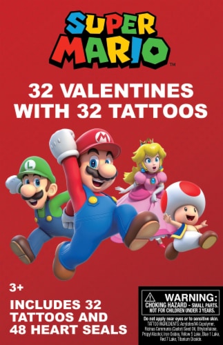 Paper Magic Super Mario™ Valentines with Tattoos & Heart Seals Perspective: front