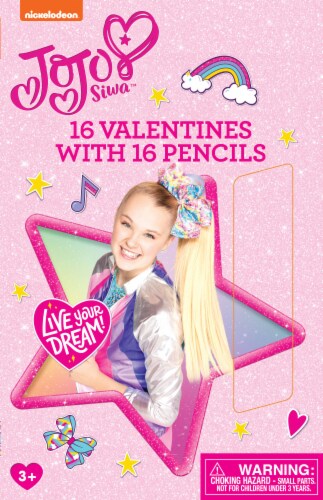 Paper Magic Group® Nickelodeon JoJo Siwa™ Valentine Cards with Pencils Perspective: front