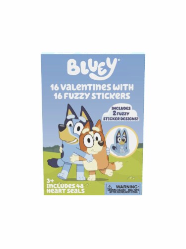 Paper Magic Valentine's Exchange Cards Bluey Fuzzy Stickers Perspective: front