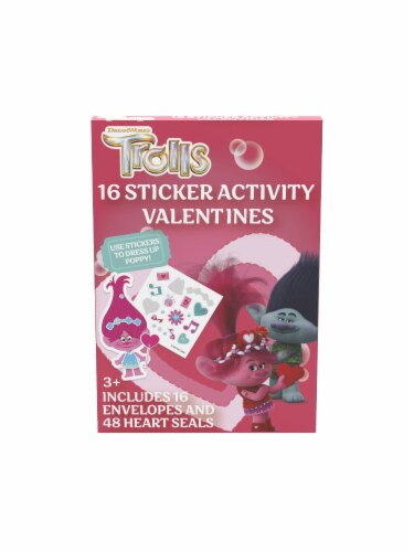Paper Magic Valentine's Exchange Cards Trolls Stickers Activity Perspective: front