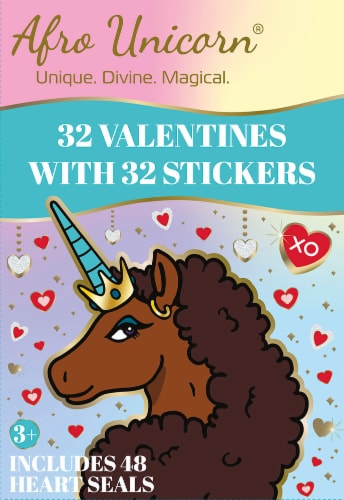 Afro Unicorn® Valentine's Stickers Perspective: front
