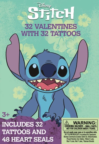 Disney Stitch Valentine's Tattoos & Heart Seals Perspective: front