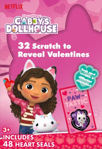 Netflix DreamWorks Gabby's Dollhouse Valentine's Scratch Heart Seals Perspective: front