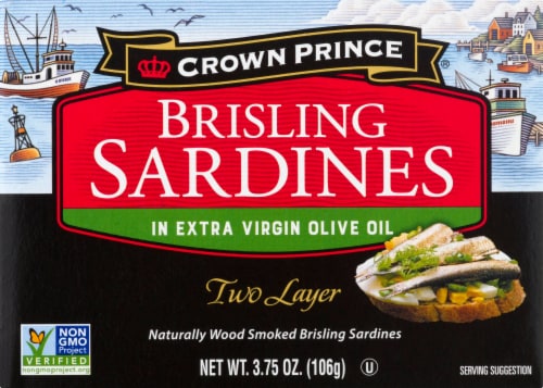 Crown Prince Two Layer Brisling Sardines in Olive Oil Perspective: front