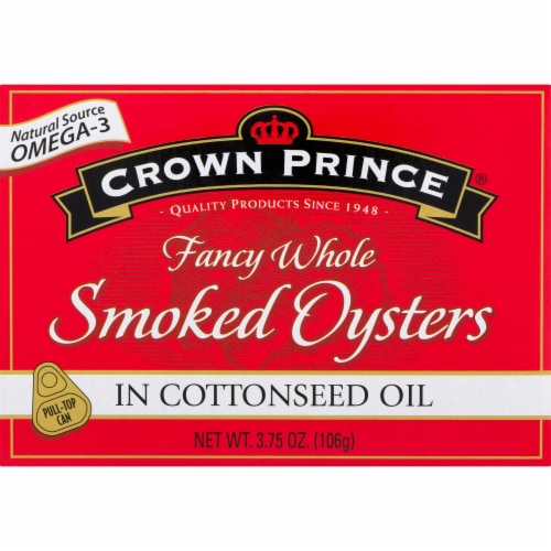 Crown Prince Smoked Oysters in Cottonseed Oil Perspective: front
