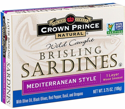 Crown Prince Natural Wild Caught Brisling Sardines Mediterranean Style Perspective: front