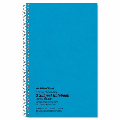 Three-Subject Wirebound Notebooks, Unpunched, Medium/College Rule, Blue Cover, (150) 9.5 x 6 Sheets