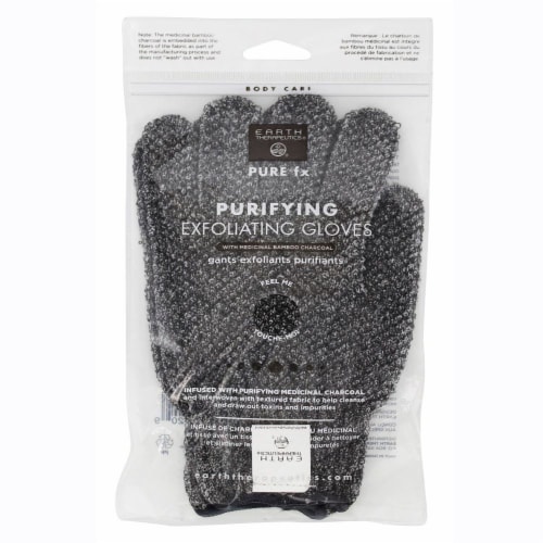Earth Therapeutics® Purifying Charcoal Exfoliating Gloves Perspective: front