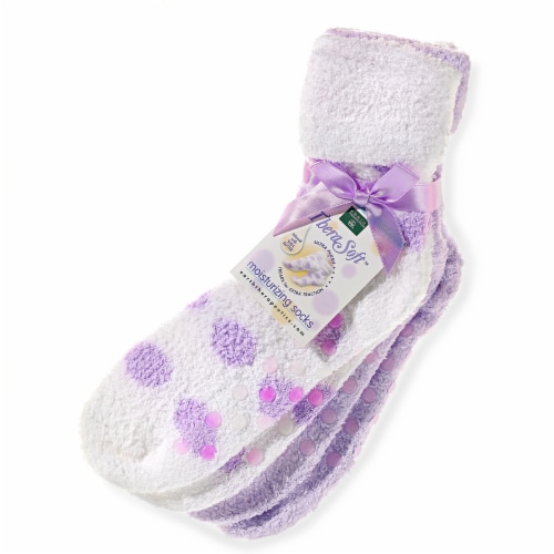 Earth Therapeutics Thera Soft Lavender Polka Dot Moisturizing Socks Perspective: front