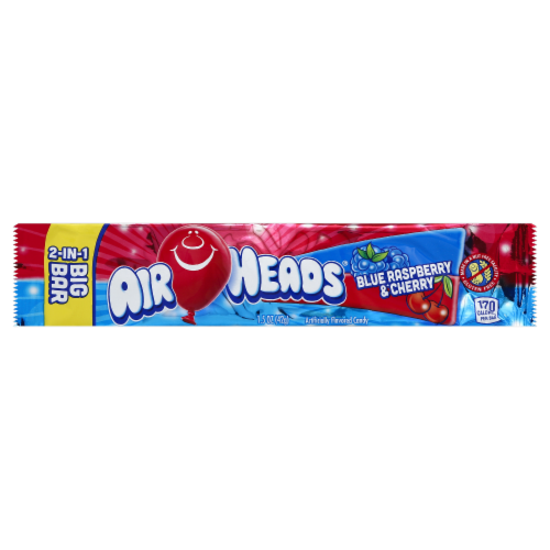 Airheads Blue Raspberry/Cherry Big Bar Chewy Candy Perspective: front