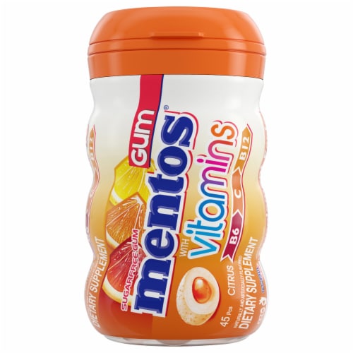 Mentos Sugar Free Citrus Flavored Chewing Gum with Vitamins Perspective: front