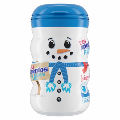 Mentos Pure Fresh Gum Holiday Snowman Bottle Perspective: front