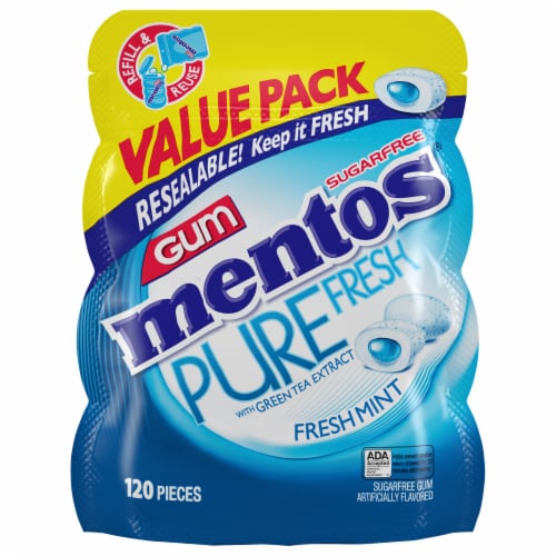 Mentos Pure Fresh Sugar Free Fresh Mint Flavored Chewing Gum Perspective: front