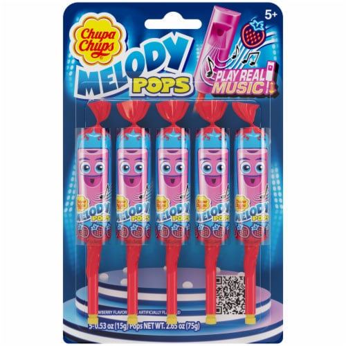 Chupa Chups® Melody Pop Strawberry Whistle Lollipops Perspective: front