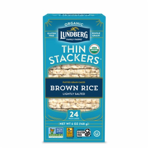 Lundberg Family Farms® Organic Lightly Salted Thin Stackers® Brown Rice Puffed Grain Cakes Perspective: front