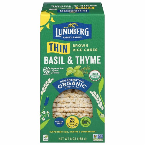 Lundberg Family Farms Organic Thin Stackers Basil & Thyme Rice Cakes Perspective: front