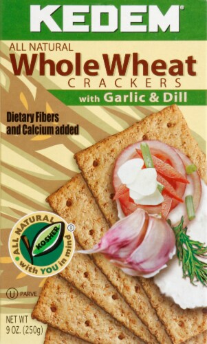 Kedem Whole Wheat Crackers With Garlic & Dill Perspective: front