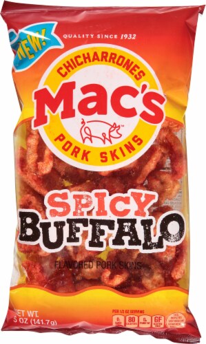 Mac's Spicy Buffalo Flavored Pork Skins Perspective: front